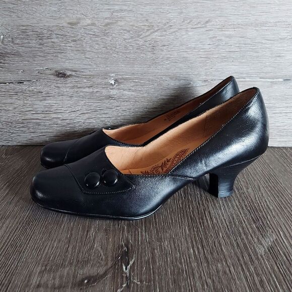 Sofft Black Leather Slip On Kitten Heel Pumps Size 9M - Picture 4 of 9